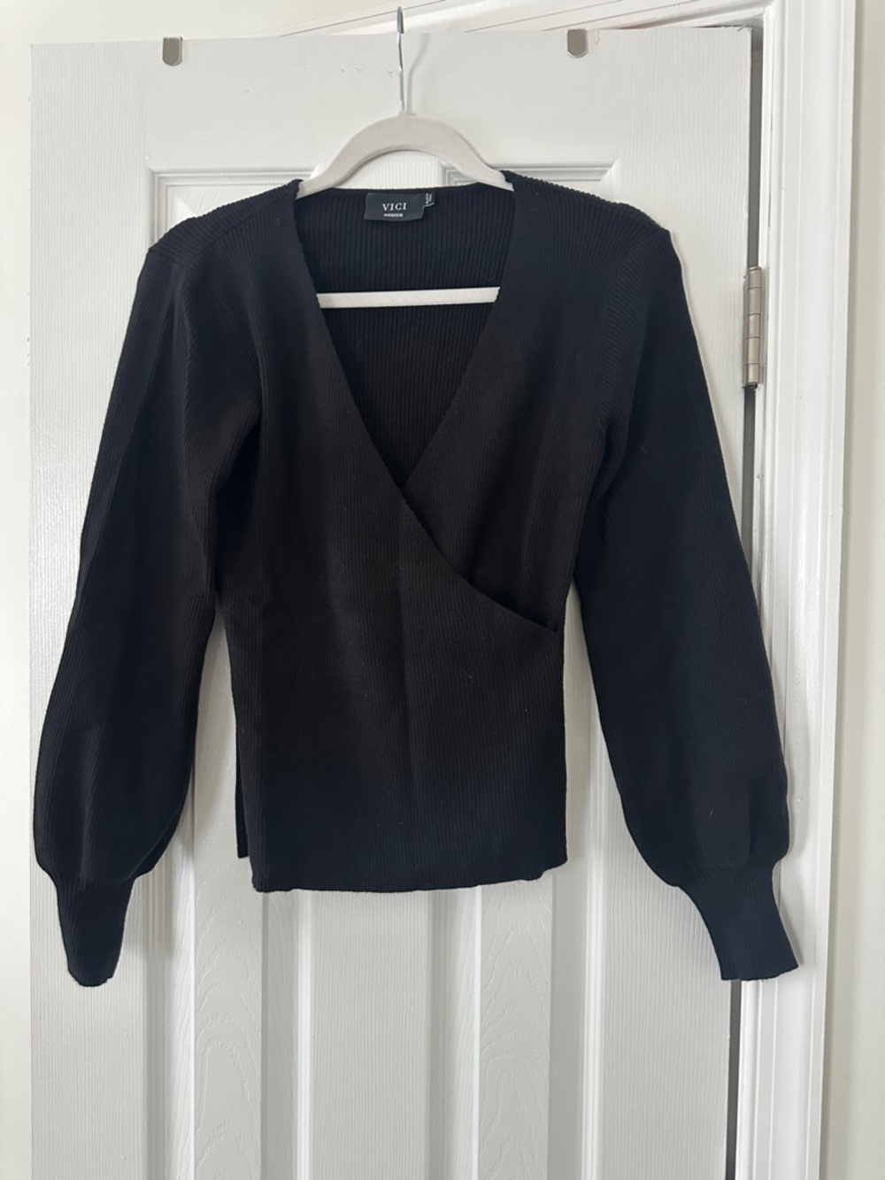 VICI Black Ribbed Wrap Sweater